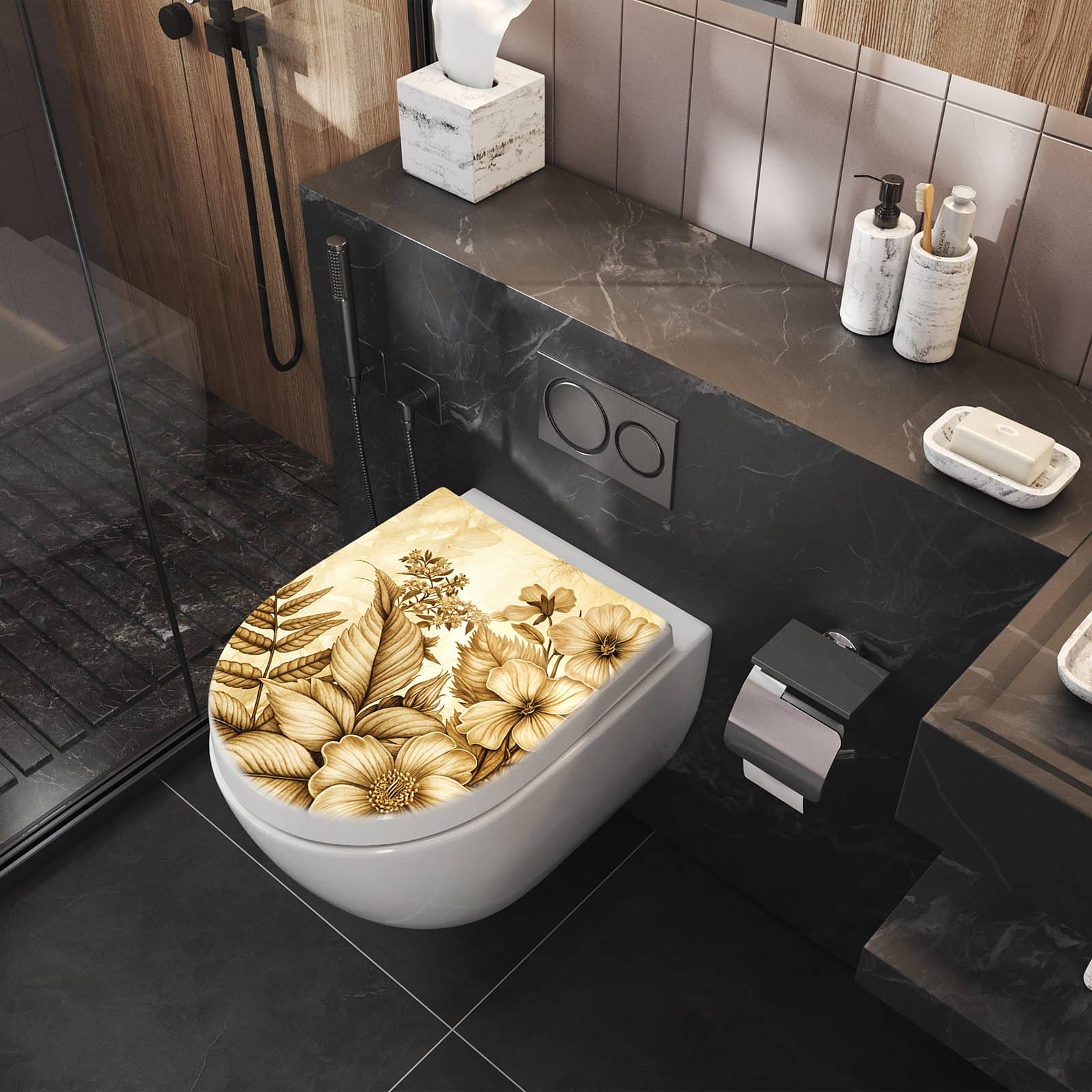 WC-Sitz mit Absenkautomatik Blumenblatt Kunstwerk