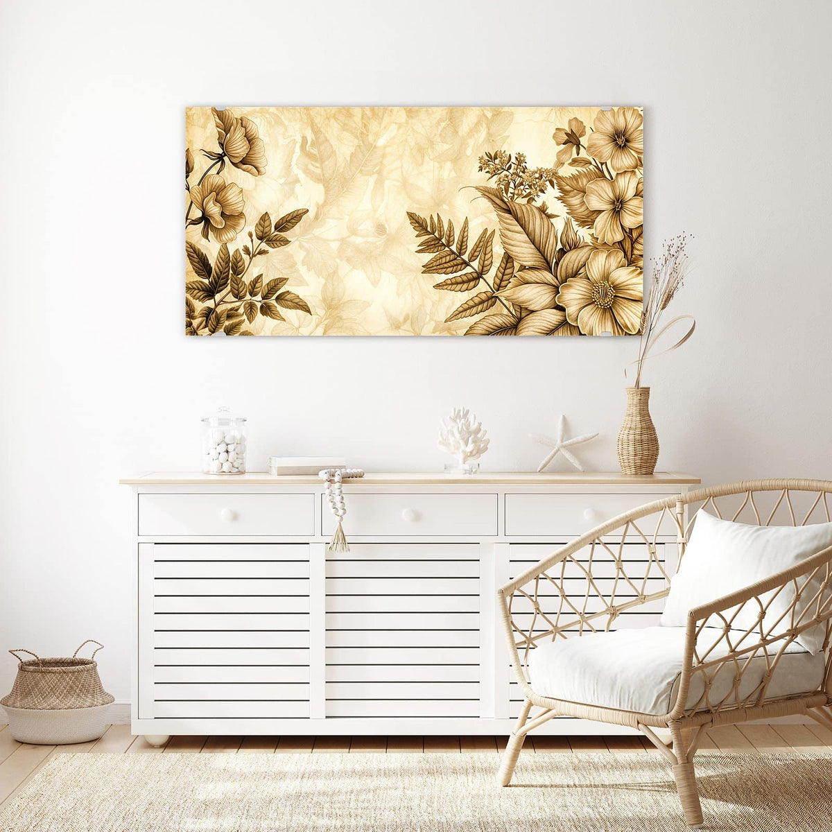Echtglas, 4 mm – kein Acryl, keine Folie – Wandbild - Botanik in Sepia - Querformat
