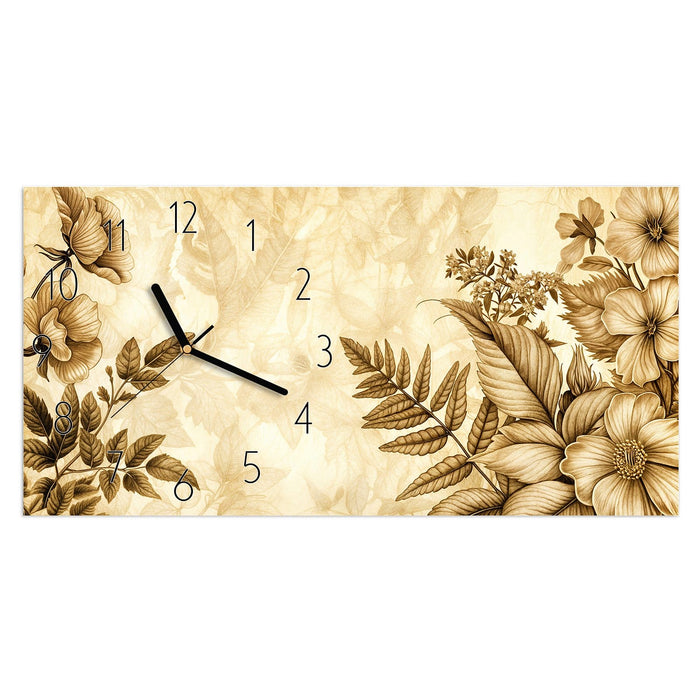 Wanduhr Blumenblatt Kunstwerk aus Glas – Querformat 60 × 30 cm mit Ziffernblatt Elegant