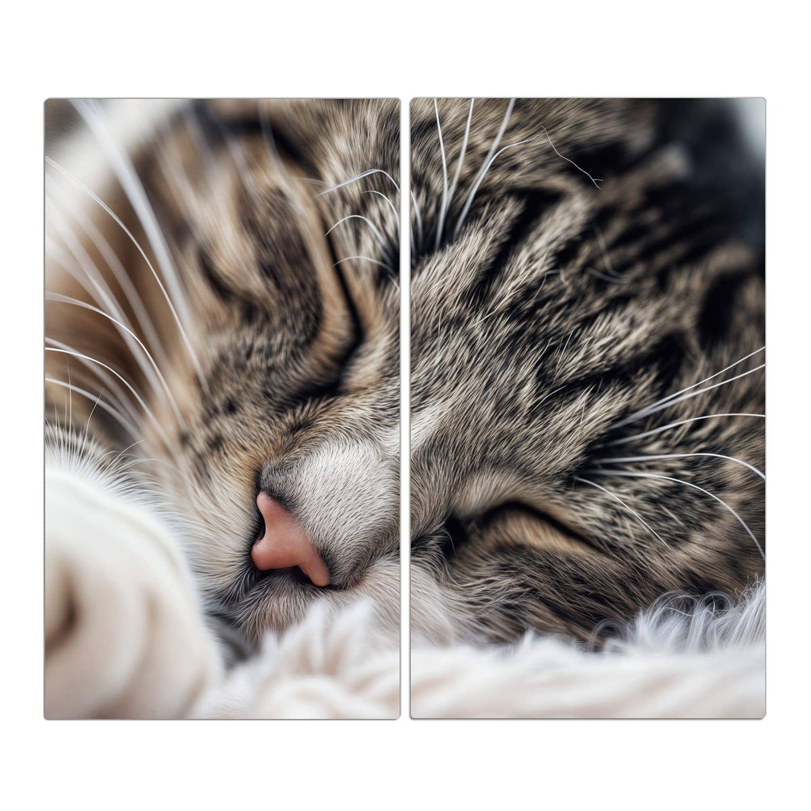 2-teilige Herdabdeckung für Induktionsfeld mit Schlafende Katze-Motiv in der Frontansicht