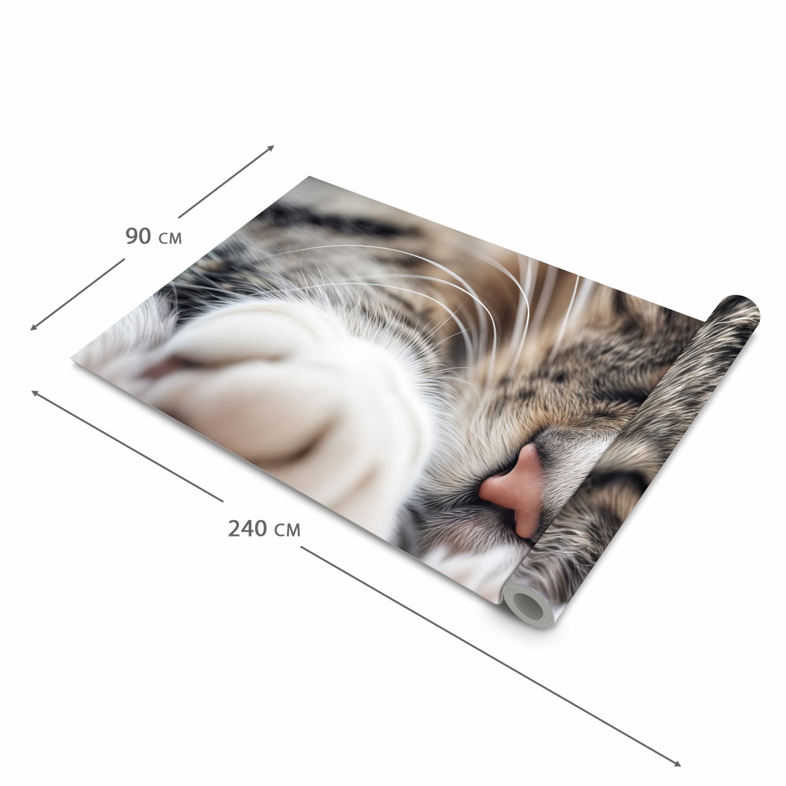 Geruchsneutraler rutschfester Küchenläufer mit Motiv Schlafende Katze in der Größe 90x180 cm