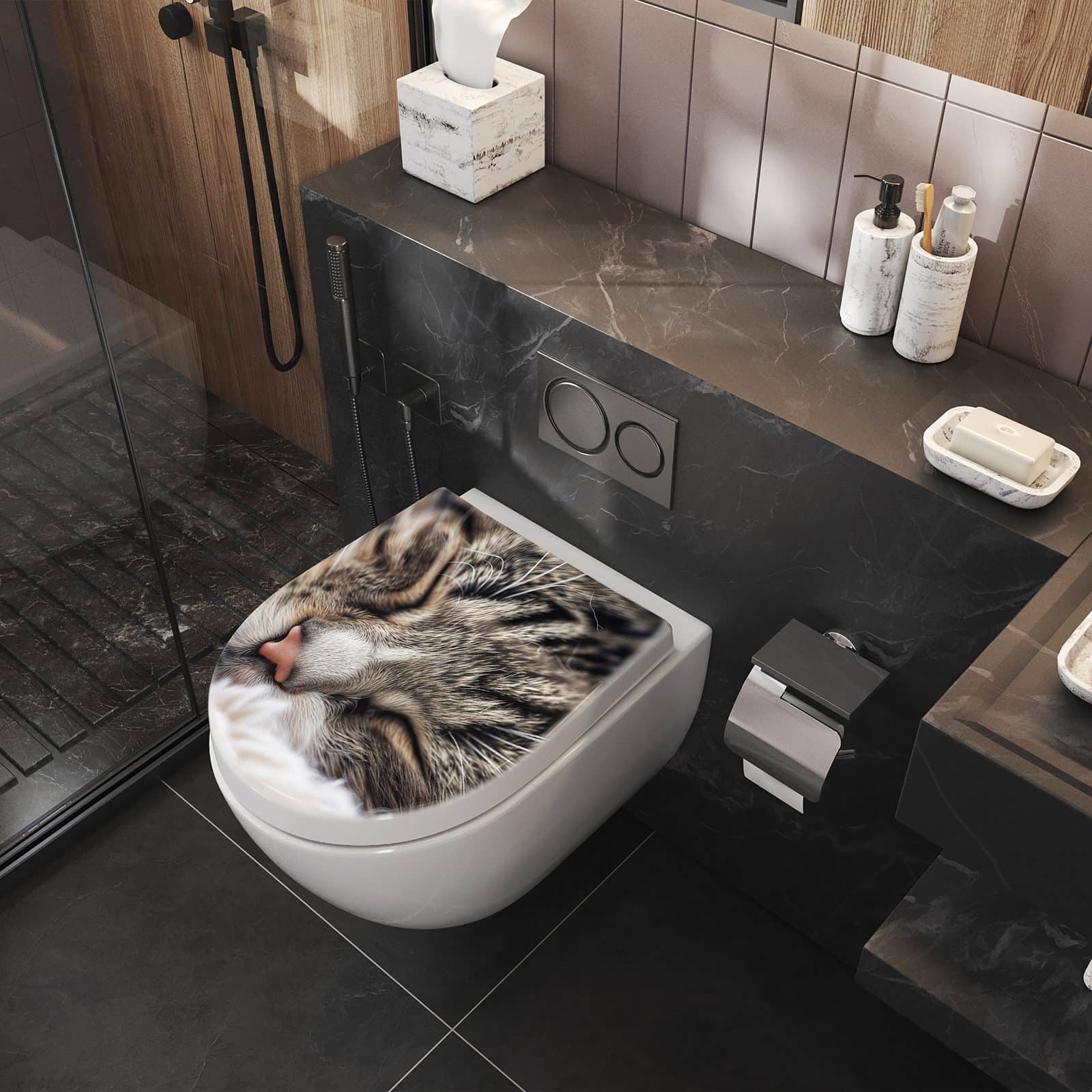 WC-Sitz mit Absenkautomatik Schlafende Katze