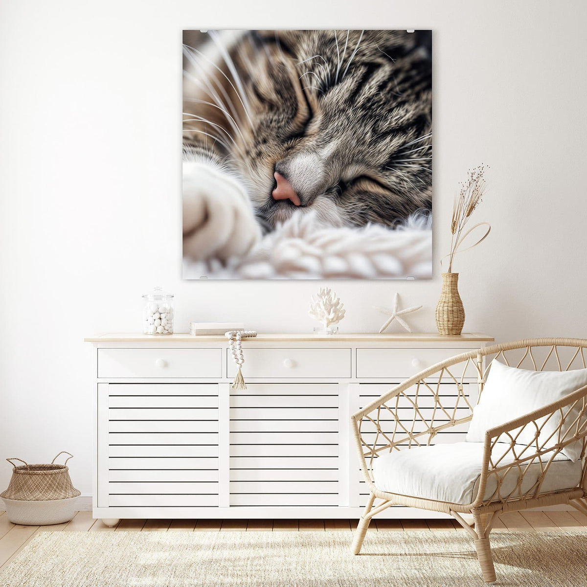 Echtglas, 4 mm – kein Acryl, keine Folie – Wandbild - Schlafende Katze - Quadratisch