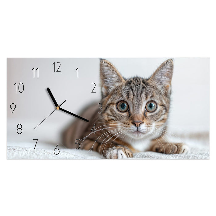 Wanduhr Süße Kleine Katze aus Glas – Querformat 60 × 30 cm mit Ziffernblatt Elegant