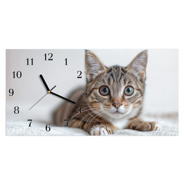 Wanduhr Süße Kleine Katze aus Glas – Querformat 60 × 30 cm mit Ziffernblatt Klassisch