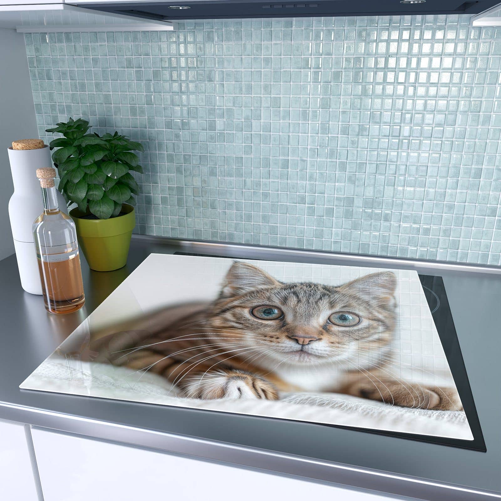 1-teilige Herdabdeckplatte mit Süße Kleine Katze-Motiv auf dem Ceranfeld