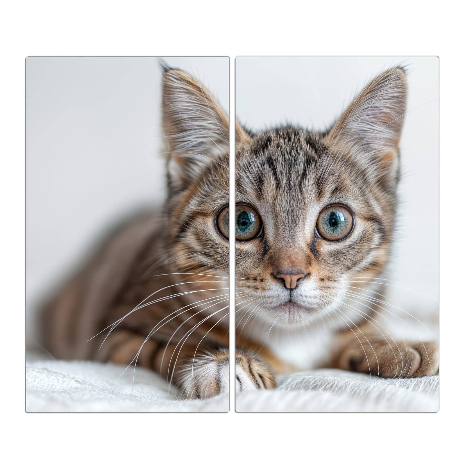 2-teilige Abdeckplatten Ceranfeld mit Süße Kleine Katze-Motiv in der Frontansicht #grösse_2-Teilig (60x52cm)