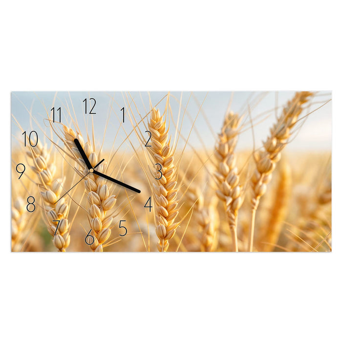 Wanduhr Weizenfeld aus Glas – Querformat 60 × 30 cm mit Ziffernblatt Elegant