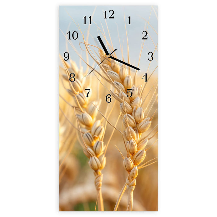Wanduhr Weizenfeld aus Glas – Hochformat 30 × 60 cm mit Ziffernblatt Klassisch