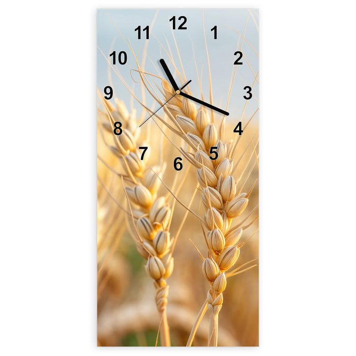 Wanduhr Weizenfeld aus Glas – Hochformat 30 × 60 cm mit Ziffernblatt Modern