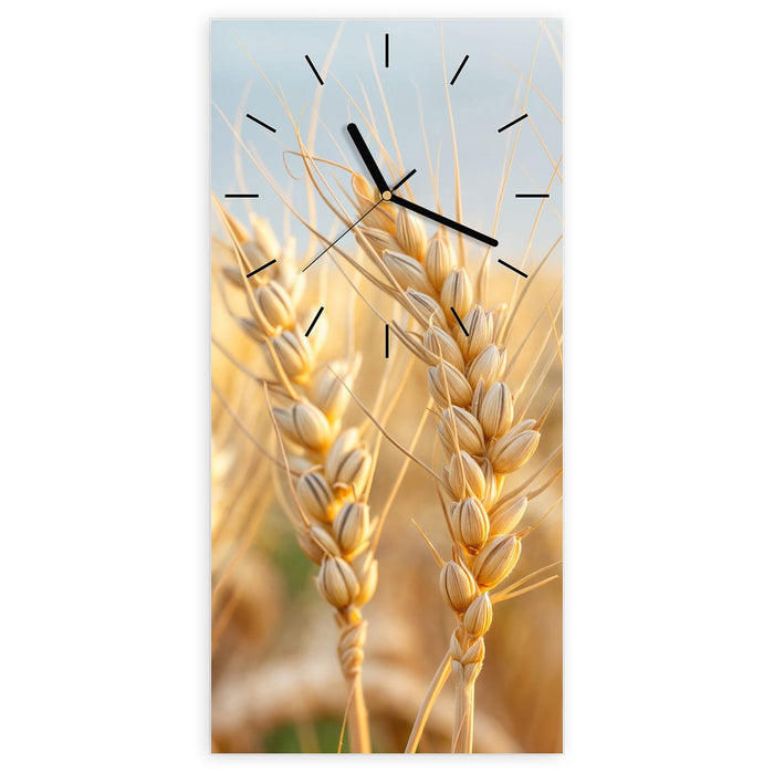 Wanduhr Weizenfeld aus Glas – Hochformat 30 × 60 cm mit Ziffernblatt Linie
