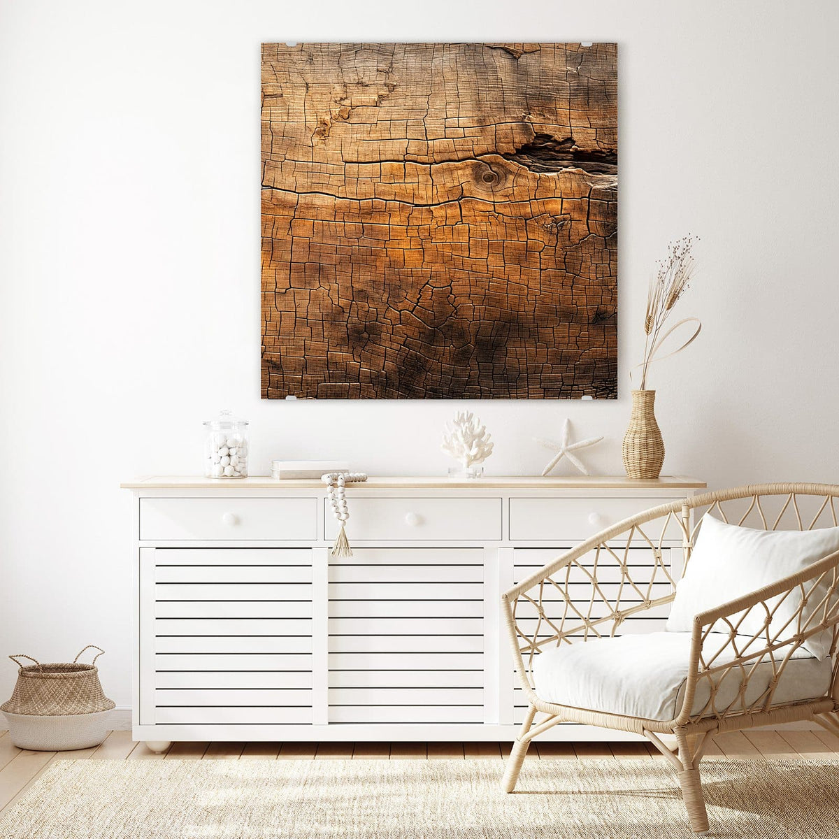 Echtglas, 4 mm – kein Acryl, keine Folie – Wandbild - Vintage Holzmaserung - Quadratisch