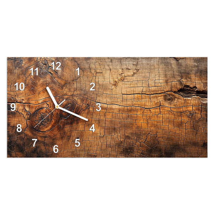 Wanduhr Vintage Holzmaserung aus Glas – Querformat 60 × 30 cm mit Ziffernblatt Modern