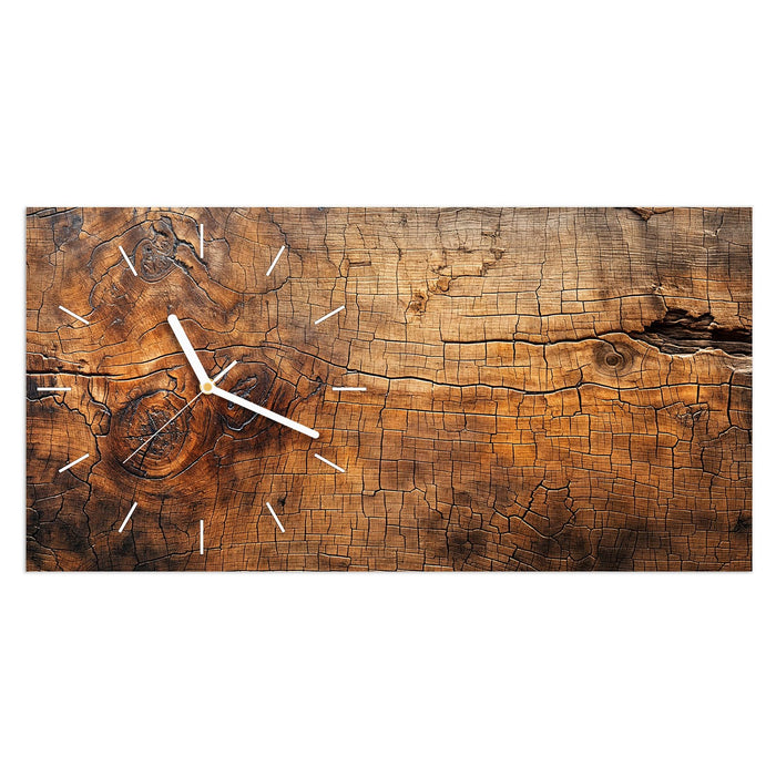 Wanduhr Vintage Holzmaserung aus Glas – Querformat 60 × 30 cm mit Ziffernblatt Linie
