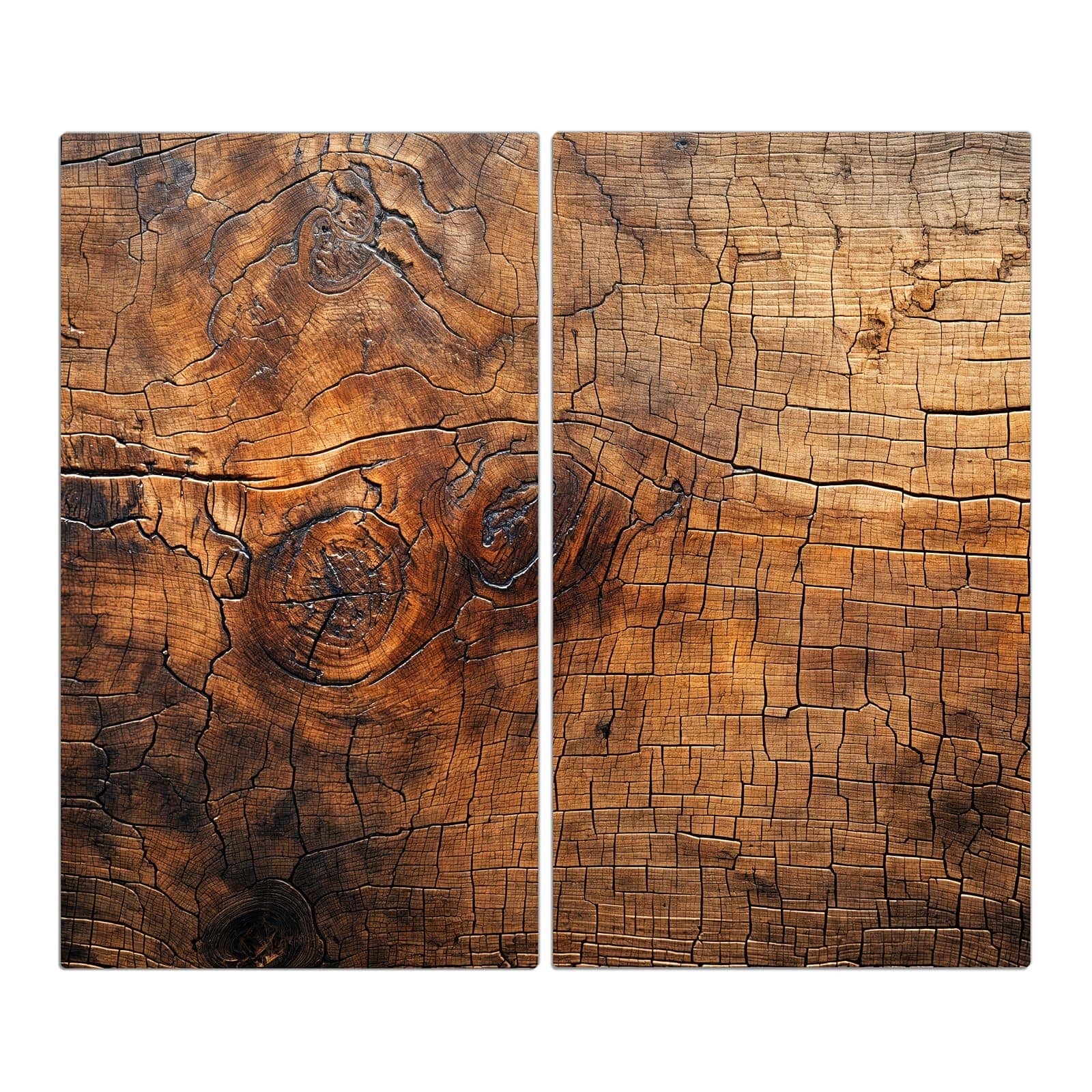 2-teilige Herd Schutzplatte mit Vintage Holzmaserung-Motiv in der Frontansicht
