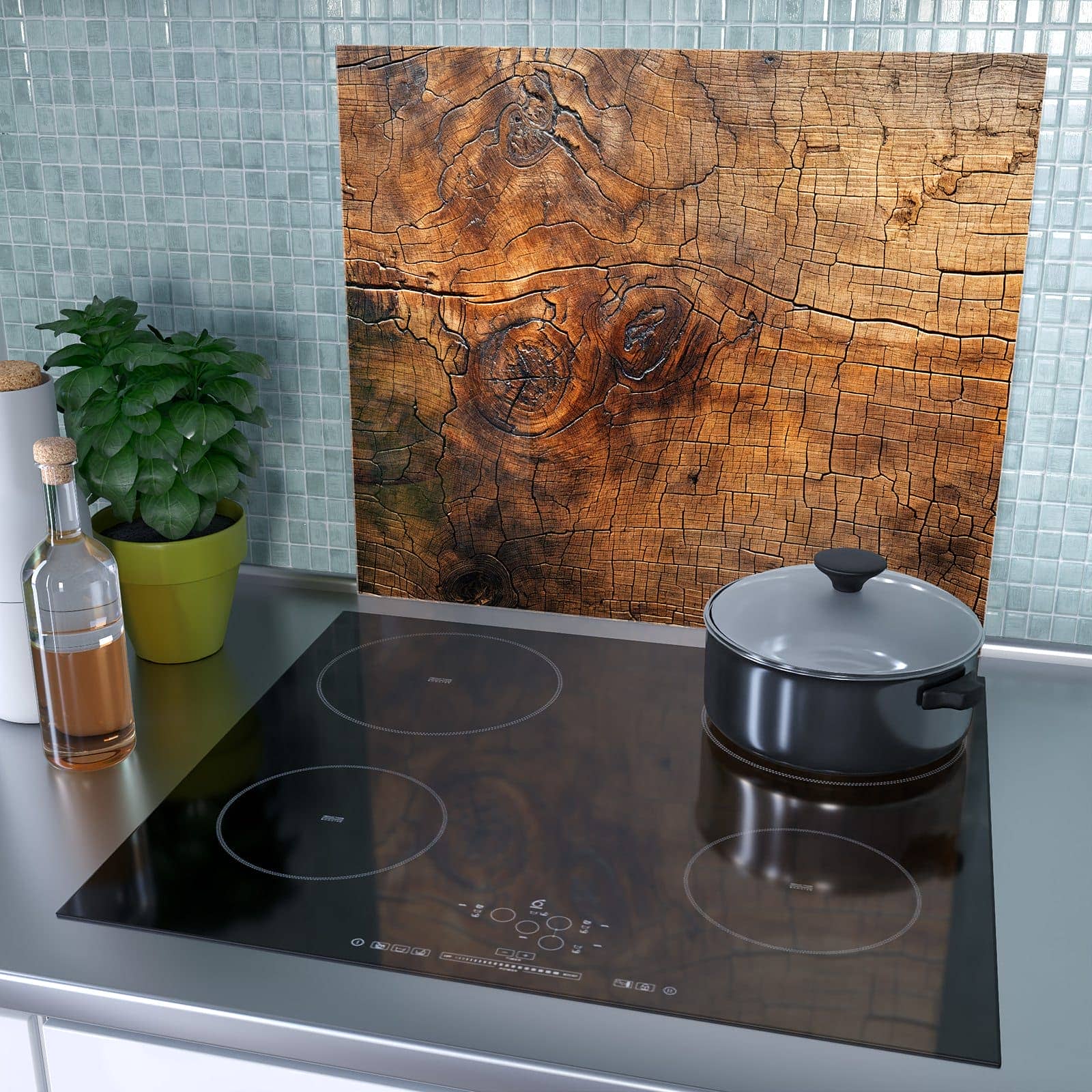 1-teilige Herdabdeckplatten für den Herd mit Vintage Holzmaserung-Motiv als Spritzschutz