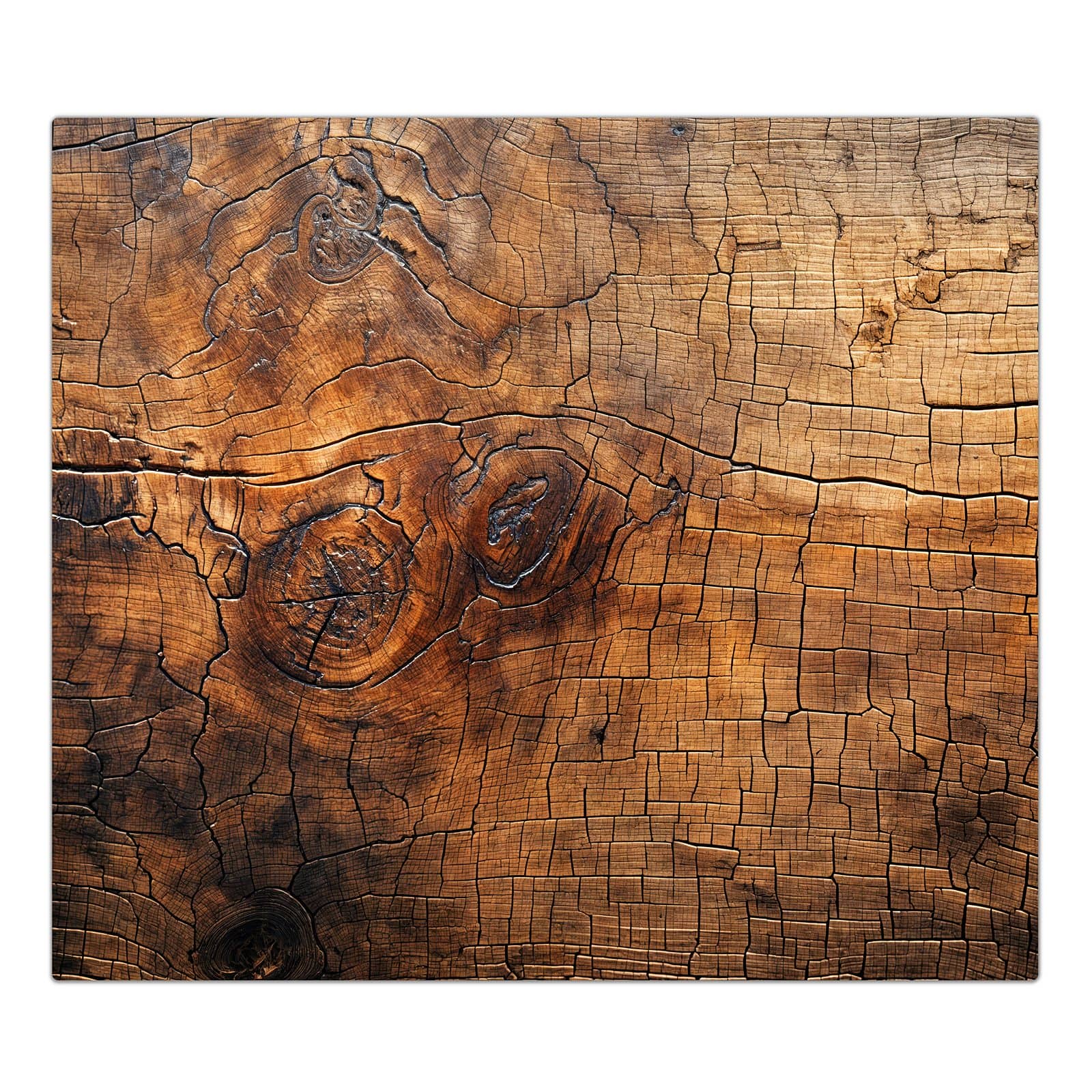 1-teilige Herdabdeckplatte aus Glas mit Vintage Holzmaserung-Motiv in der Frontansicht