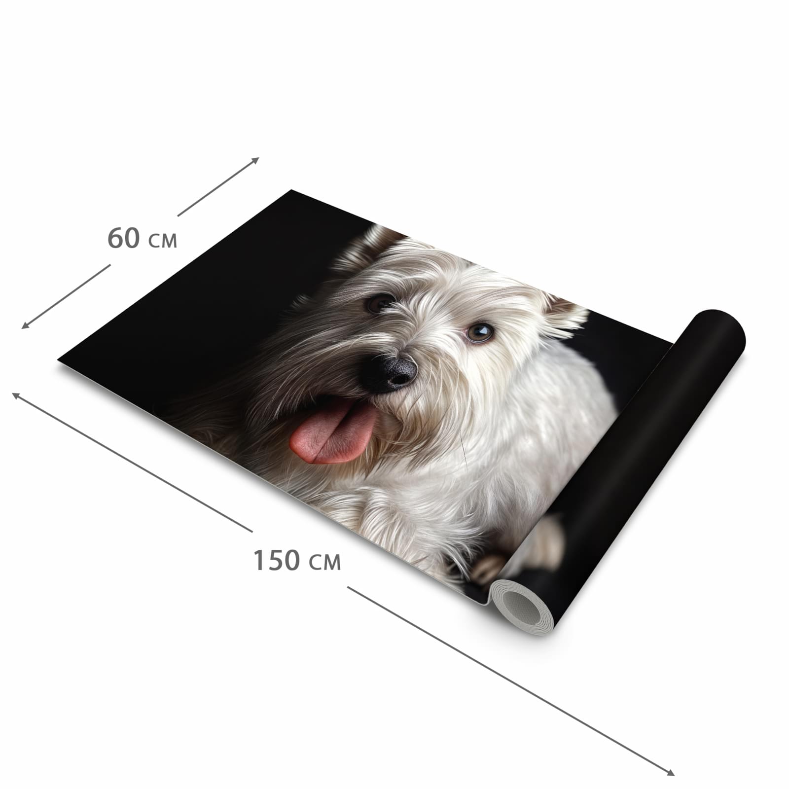 Geräuschdämpfender rutschfester Küchenteppich mit Motiv Weisser Hund in der Grösse 80x280 cm