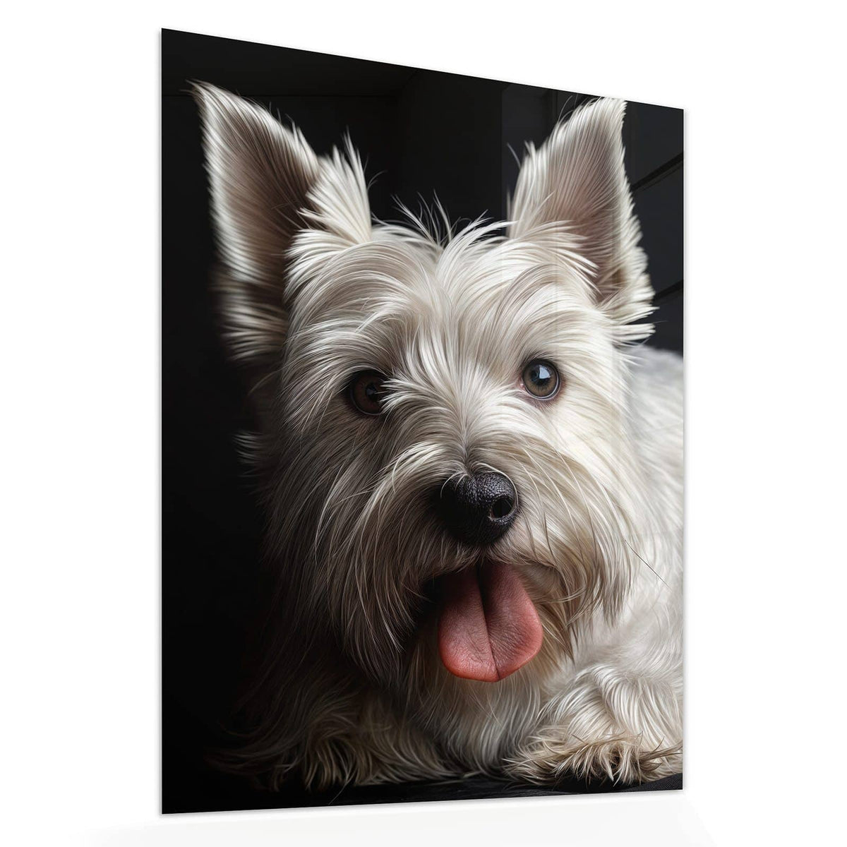 Echtglas, 4 mm – kein Acryl, keine Folie – Wandbild - Weißer Terrier - Hochformat