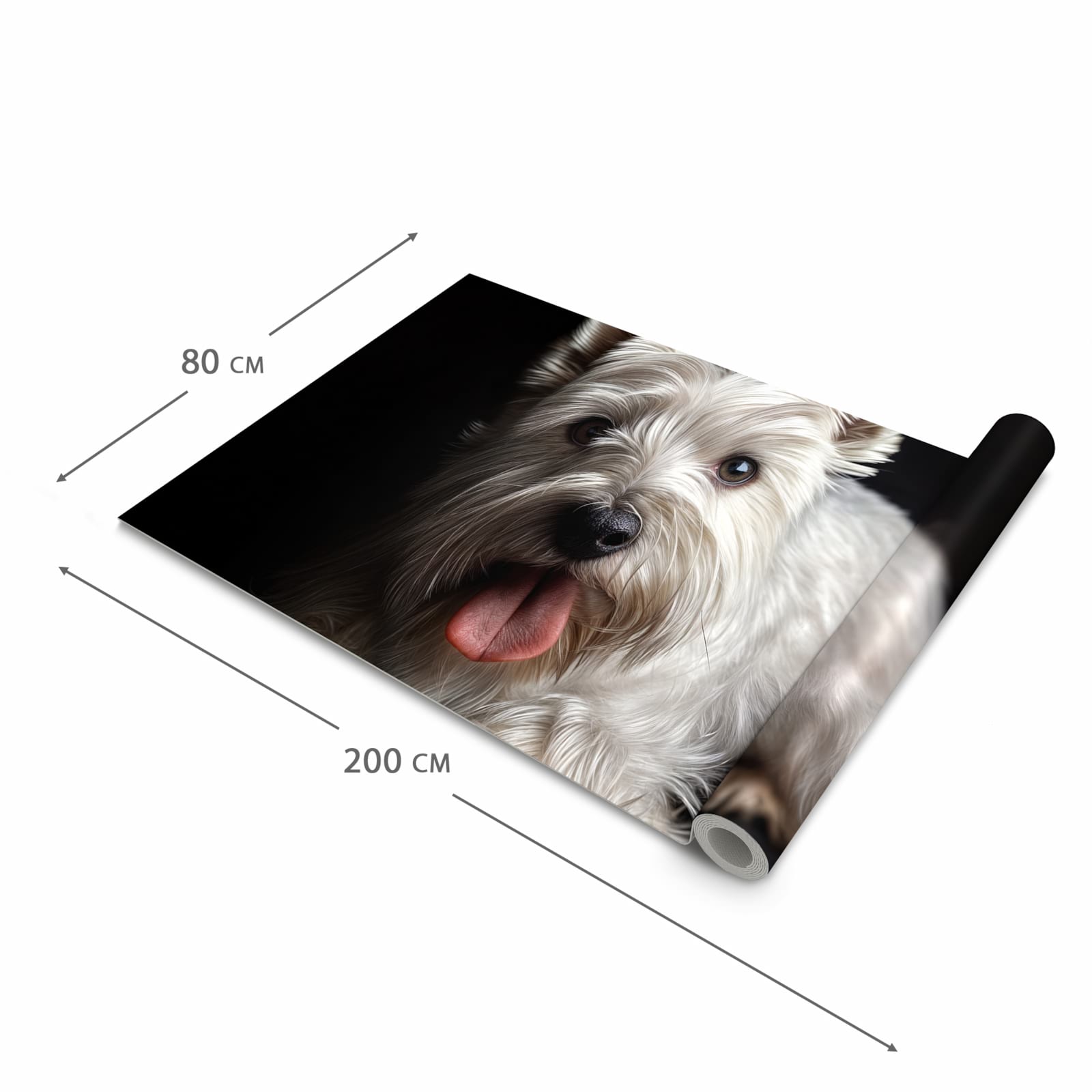 Schmutzabweisender rutschfester Küchenläufer mit Motiv Weisser Hund in der Größe 80x280 cm