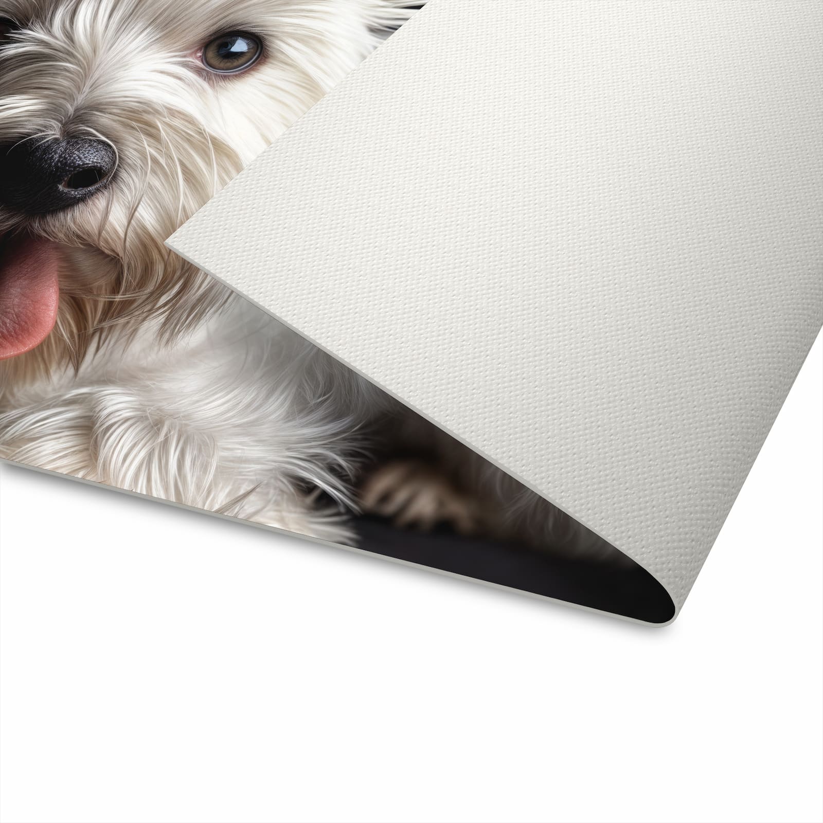 Hygienischer großer Küchenteppich mit Motiv Weisser Hund in der Unterseite