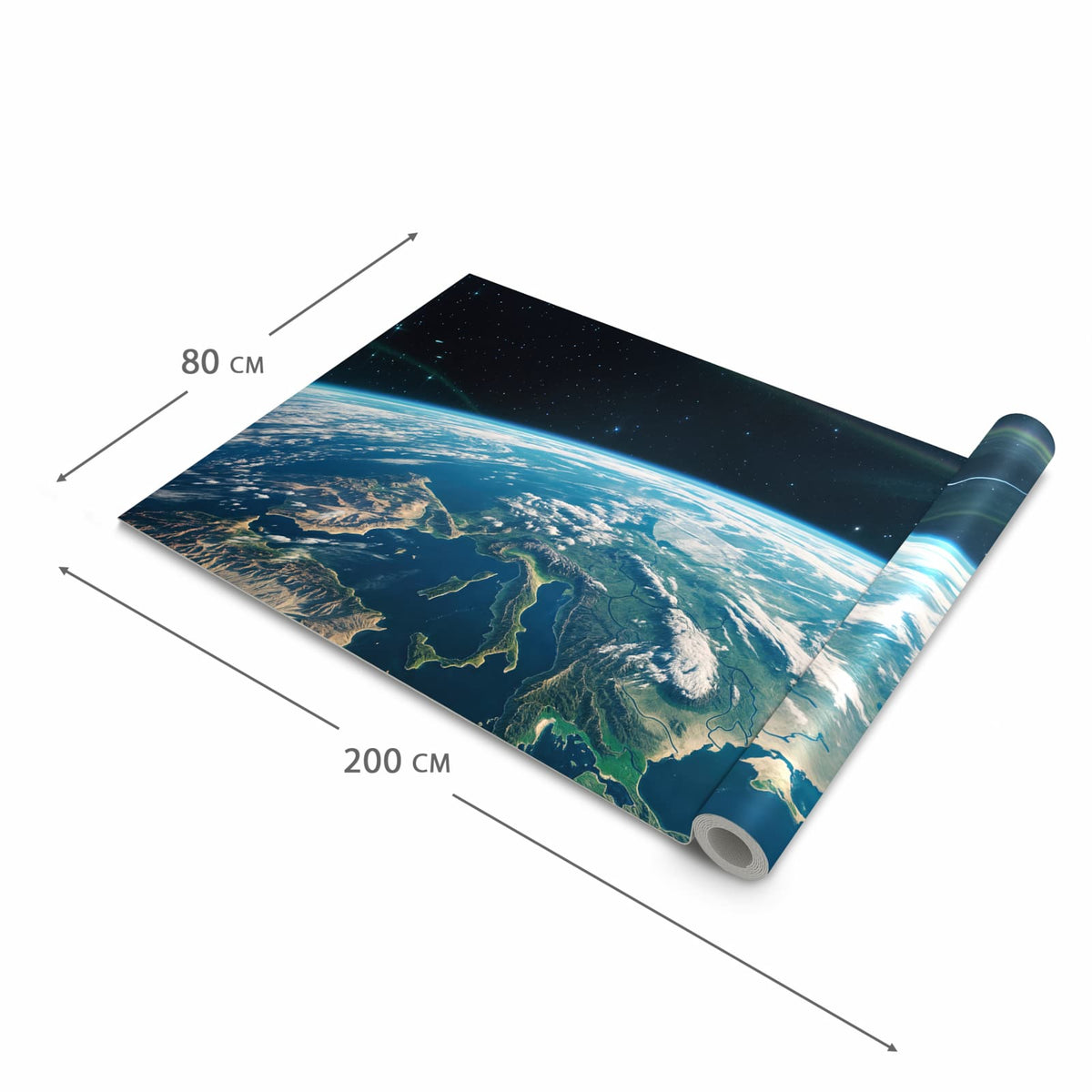 Bodenschonender waschbarer Küchenteppich mit Motiv Blick Auf Die Erde in der Grösse 80x250 cm