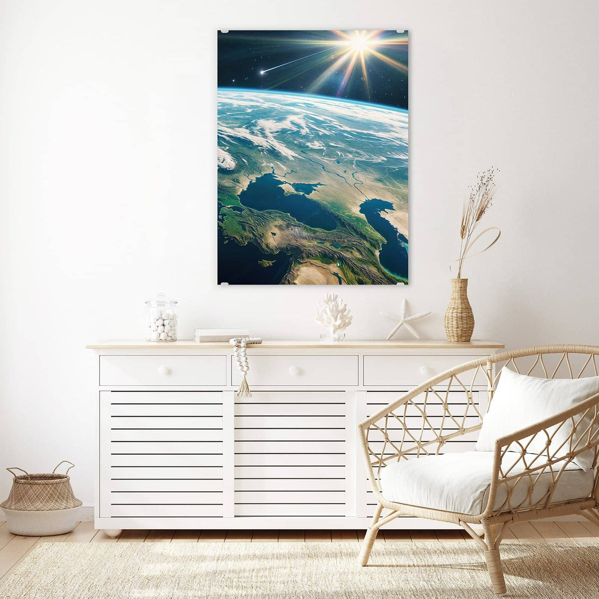 Aufhängung liegt bei – Motiv später wechselbar – Wandbild - Blauer Planet - Hochformat