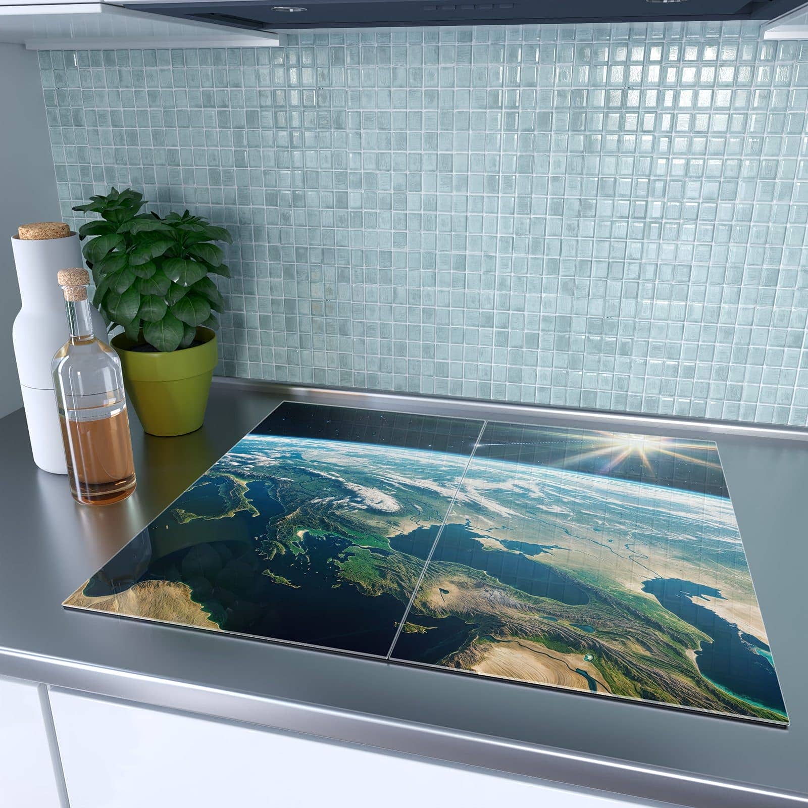 2-teilige Ceranfeldabdeckungen mit Blick Auf Die Erde-Motiv auf dem Ceranfeld