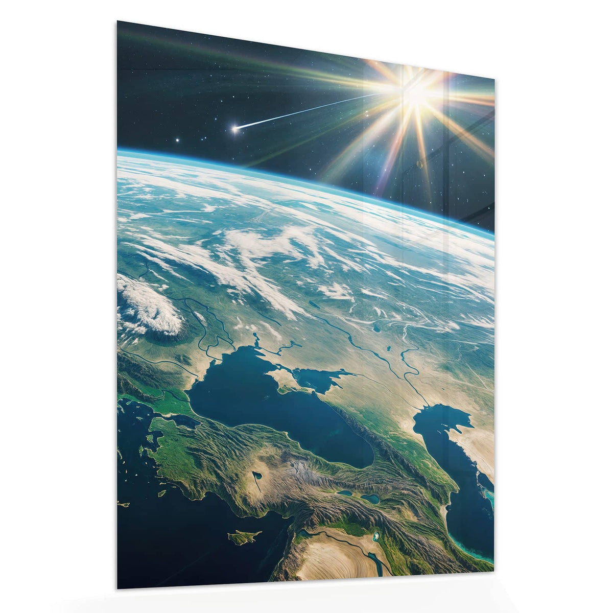 Echtglas, 4 mm – kein Acryl, keine Folie – Wandbild - Blauer Planet - Hochformat