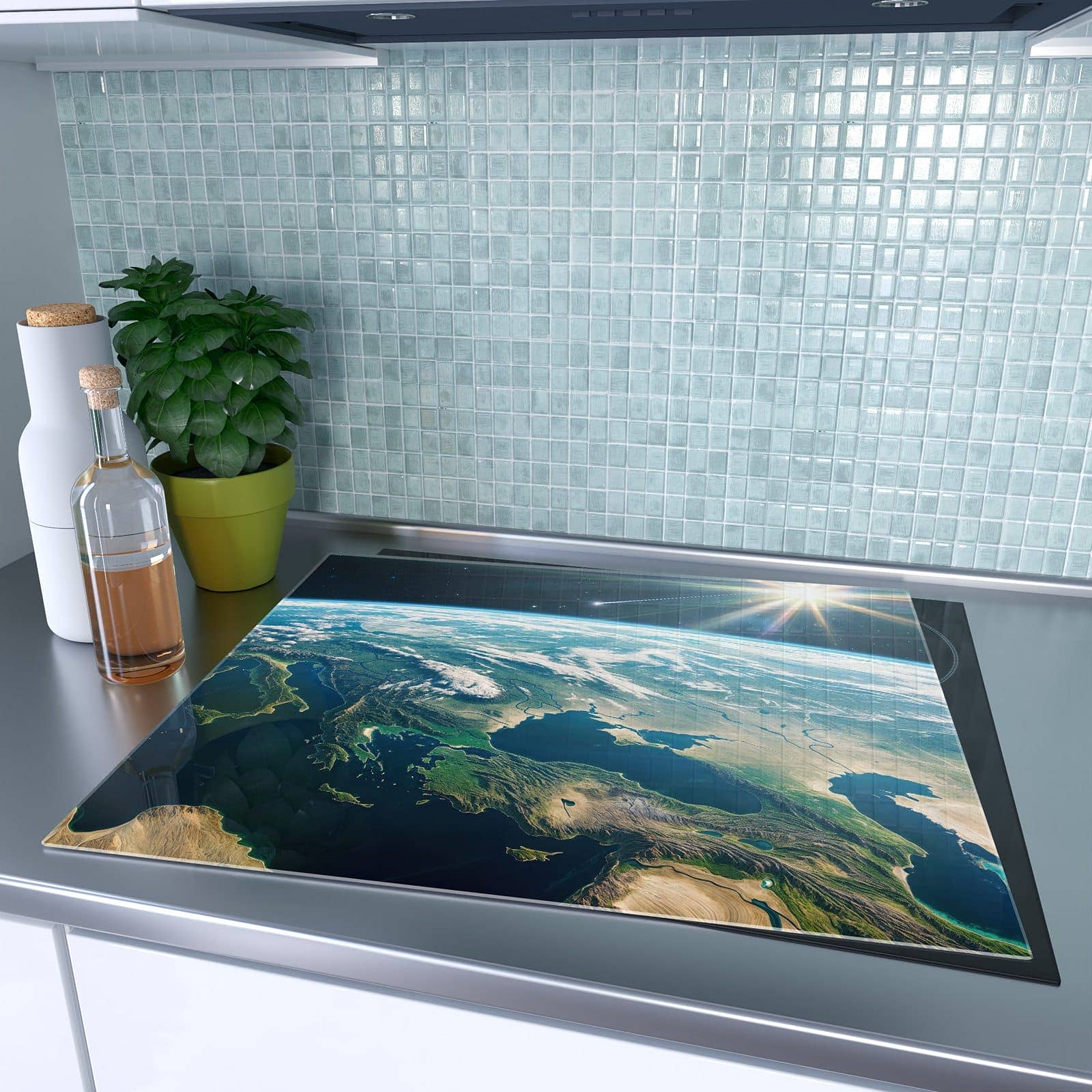 1-teilige Glasplatte für Herd mit Blick Auf Die Erde-Motiv auf dem Ceranfeld