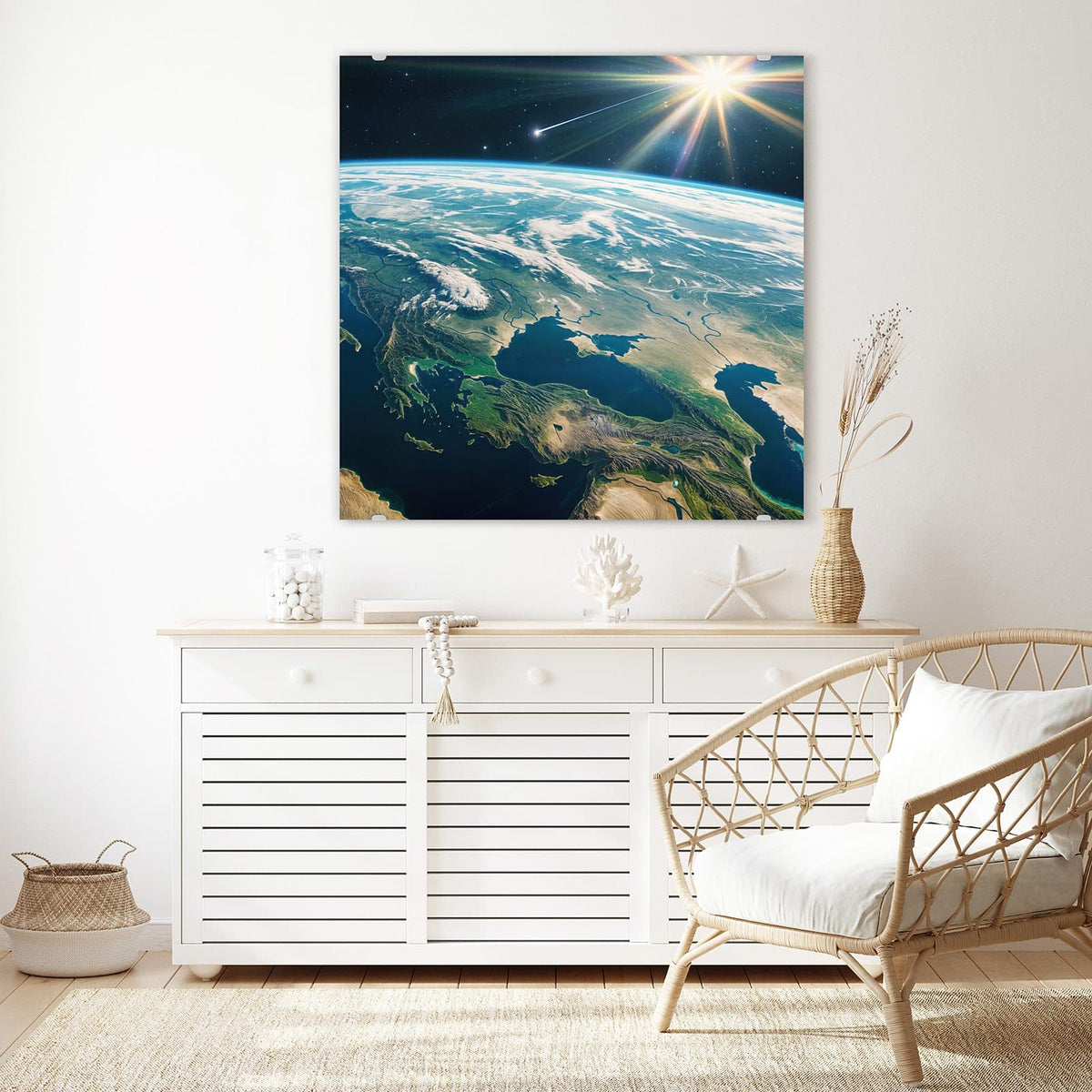 Echtglas, 4 mm – kein Acryl, keine Folie – Wandbild - Blauer Planet - Quadratisch