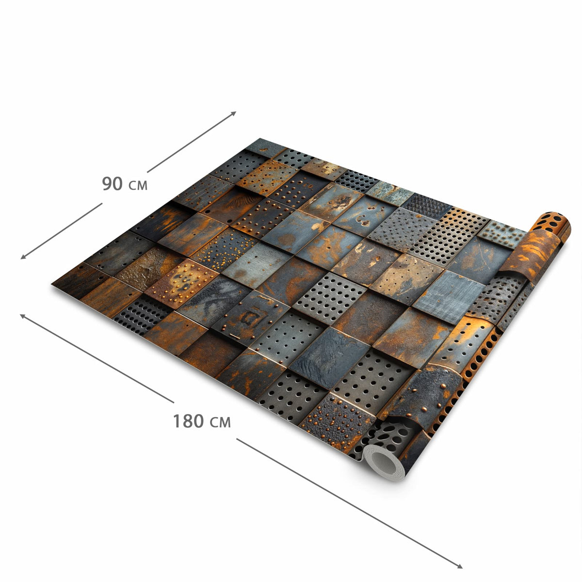 Rutschhemmender dünner Teppich mit Motiv Gelochte Metallplatten in der Grösse 80x250 cm