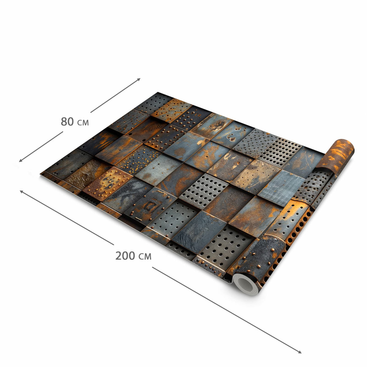Langlebiger waschbarer Küchenläufer mit Motiv Gelochte Metallplatten in der Größe 80x250 cm