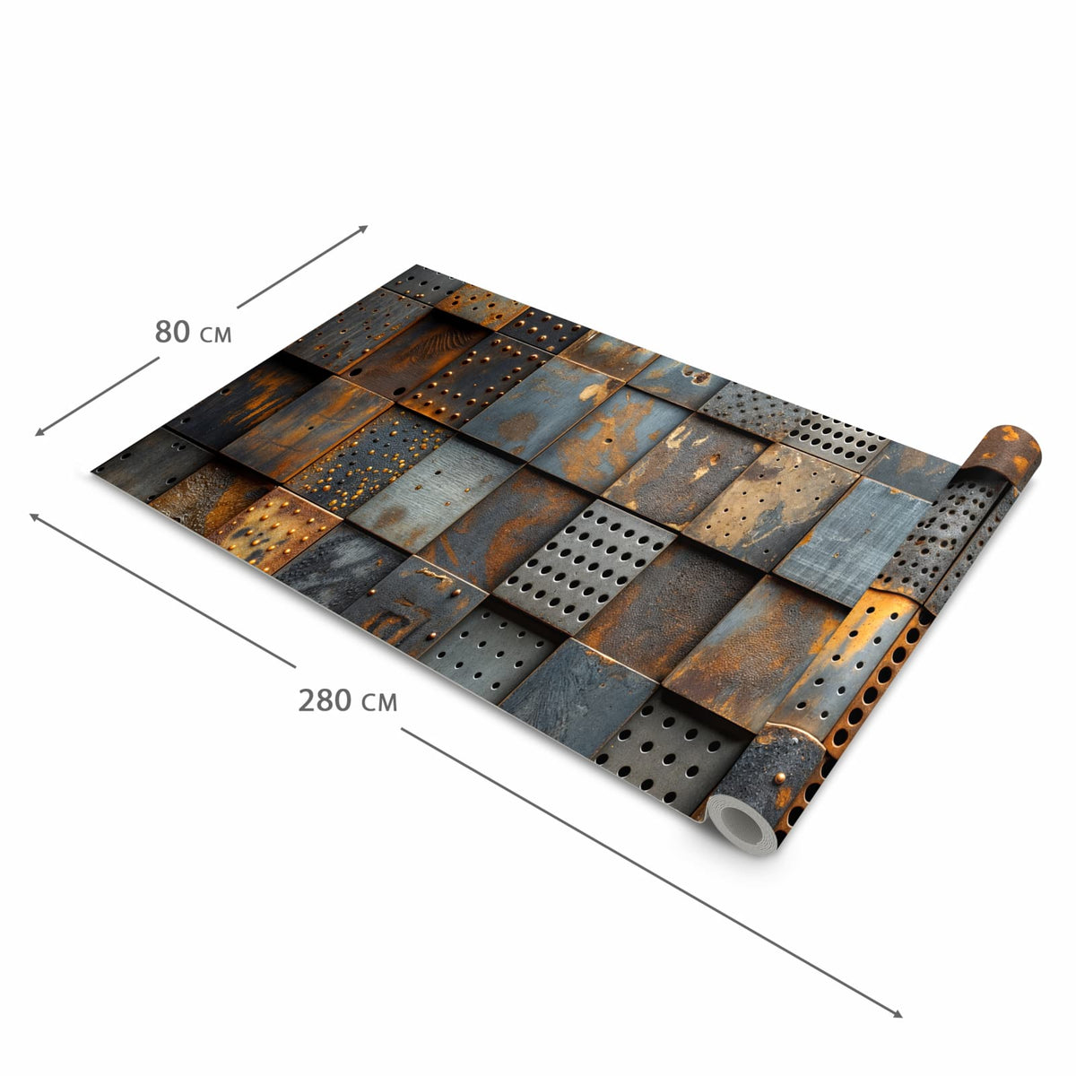 Pflegeleichter Läufer Eingangsbereich mit Motiv Gelochte Metallplatten in der Größe 80x250 cm