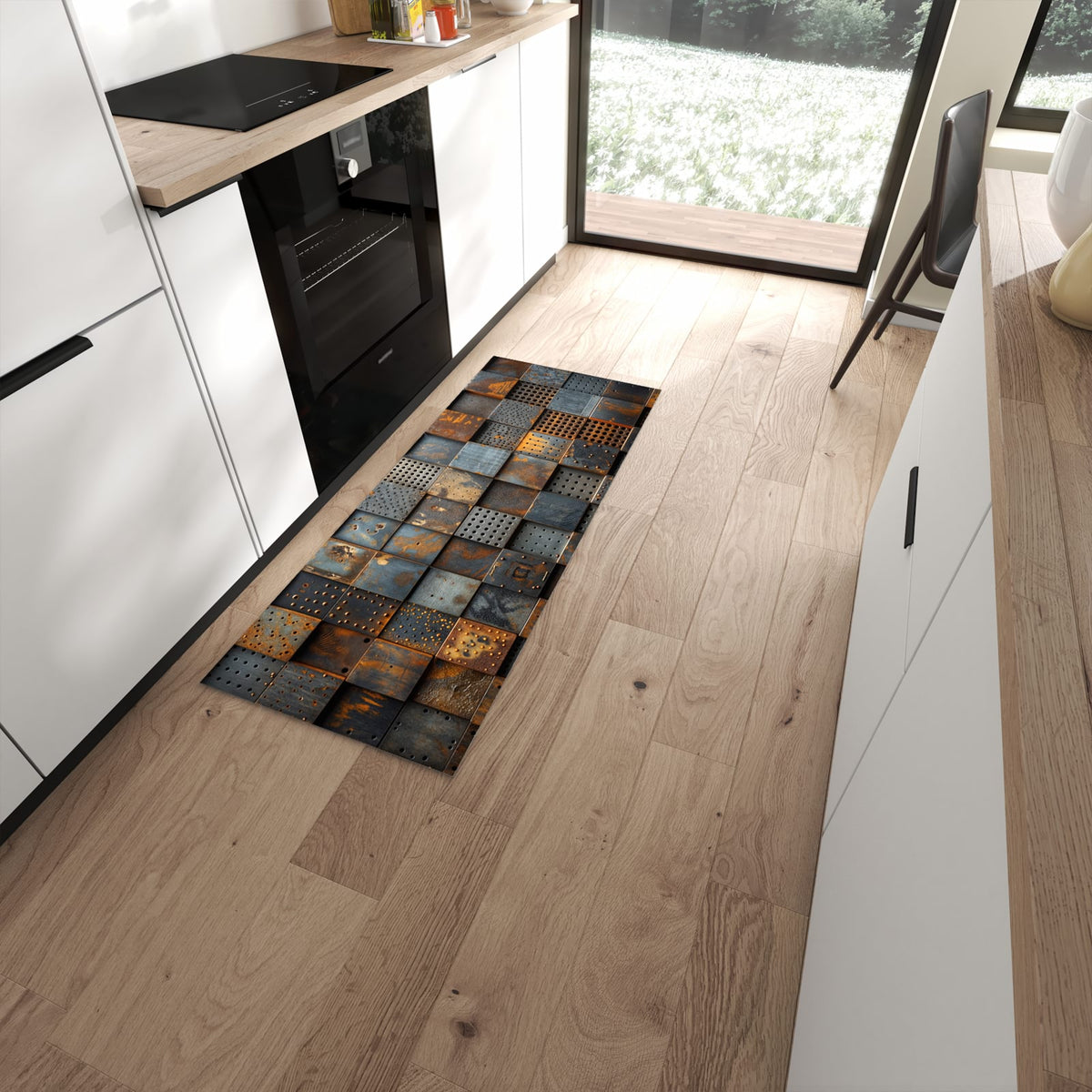 Komfortabler Küchenläufer mit Motiv Gelochte Metallplatten in moderner Küche #grösse_60 x 150 cm