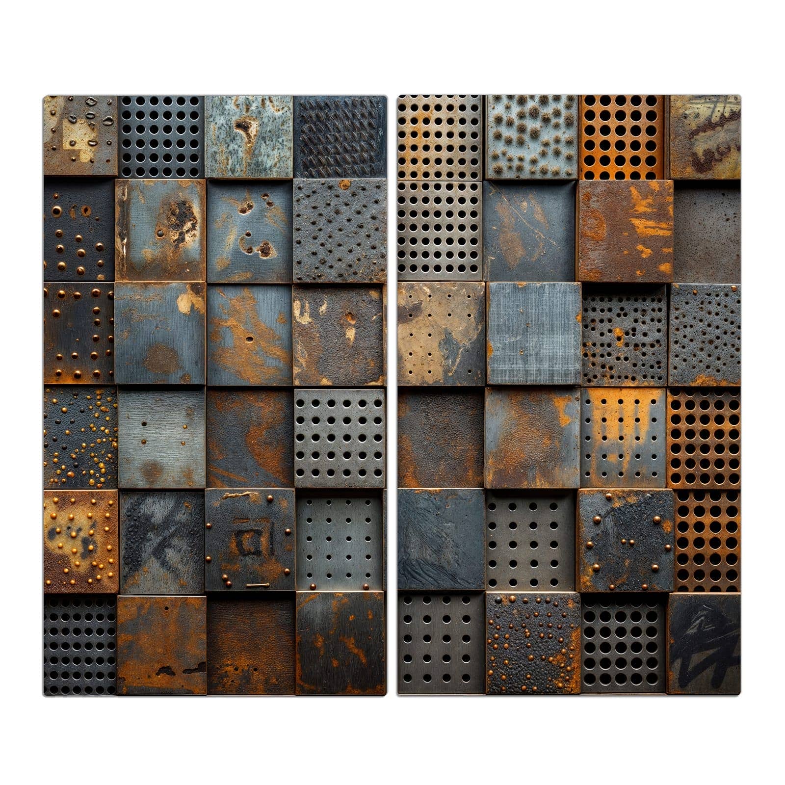 2-teilige Herdabdeckplatte Induktion mit Gelochte Metallplatten-Motiv in der Frontansicht #grösse_2-Teilig (60x52cm)