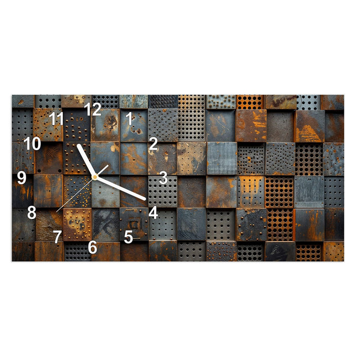 Wanduhr Gelochte Metallplatten aus Glas – Querformat 60 × 30 cm mit Ziffernblatt Modern