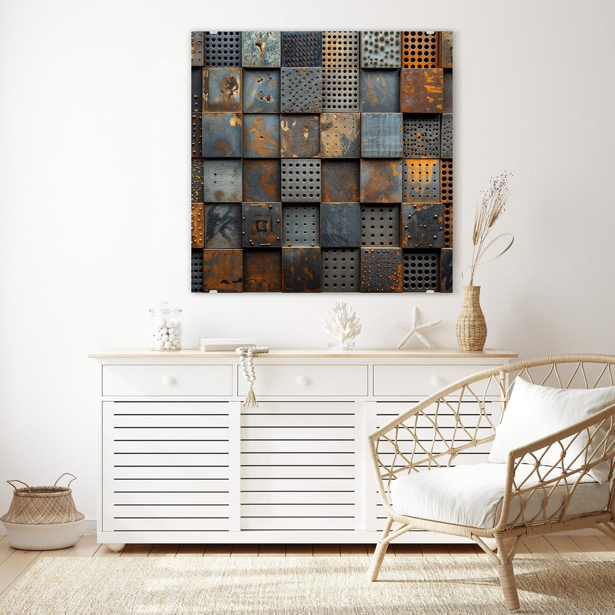 Echtglas, 4 mm – kein Acryl, keine Folie – Wandbild - Gelochte Metallplatten - Quadratisch