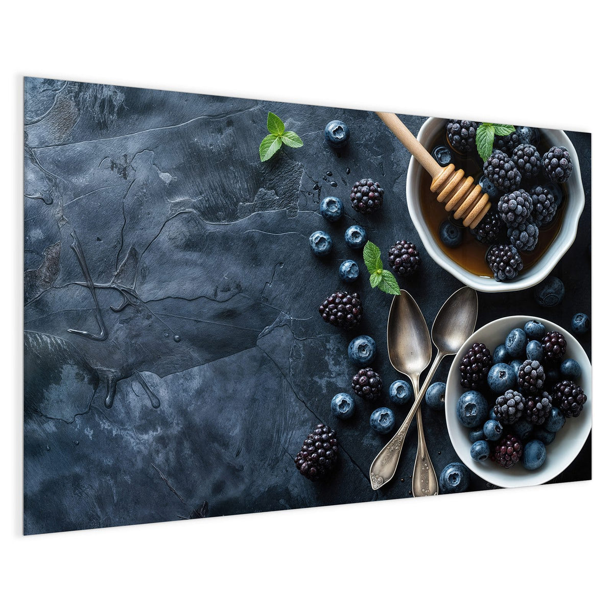 4 mm Glas statt lackiertem Blech – Magnettafel - Beeren mit Honig