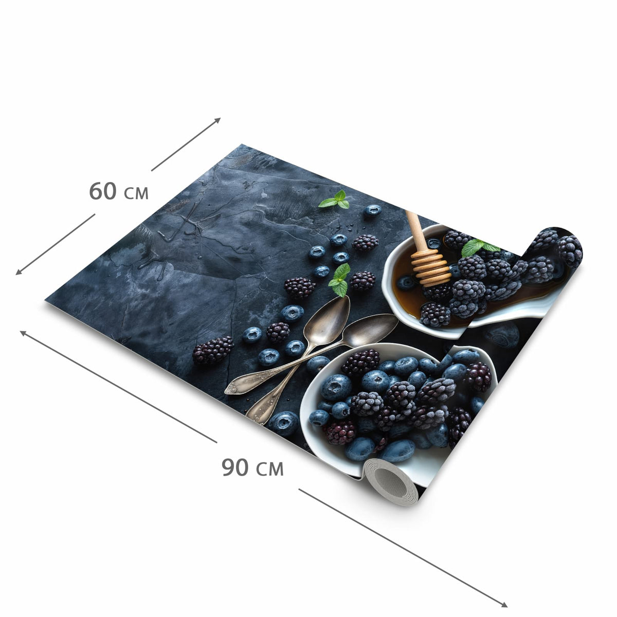 Küchenteppich mit Motiv Blaubeeren Stillleben in der Grösse 80x250 cm für Ordnung & Übersicht