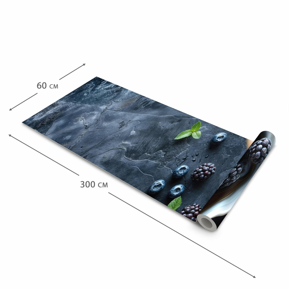 Bodenschonender Küchenteppich mit Motiv Blaubeeren Stillleben in der Grösse 80x200 cm