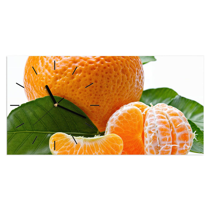 Wanduhr Frische Mandarine aus Glas – Querformat 60 × 30 cm mit Ziffernblatt Linie