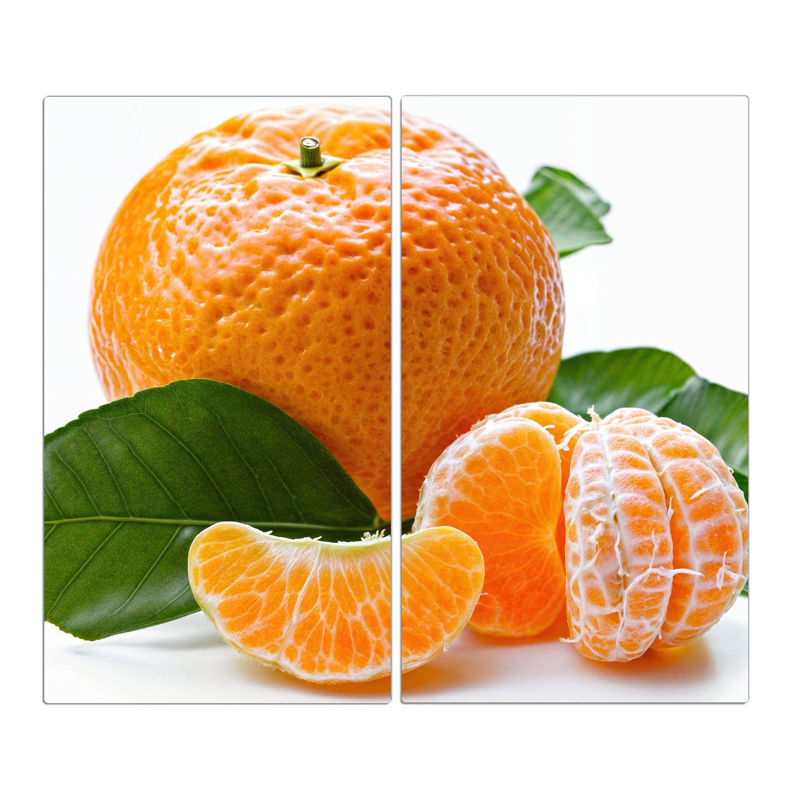 2-teilige Herdplattenabdeckung mit Frische Mandarine-Motiv in der Frontansicht #grösse_2-Teilig (60x52cm)