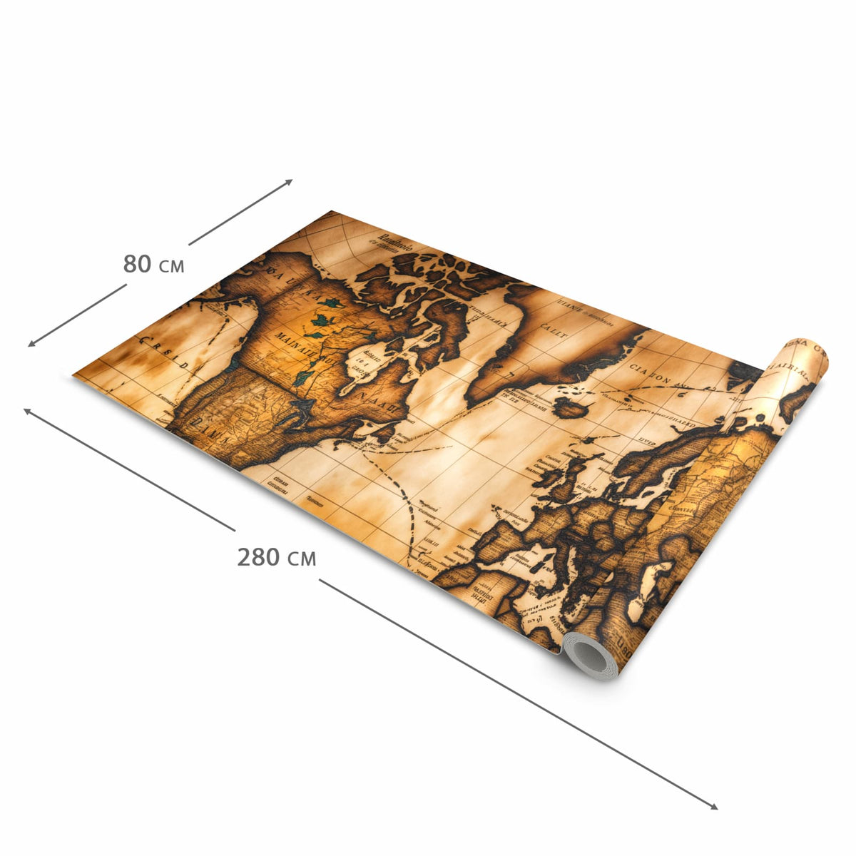Zeitsparender waschbarer Küchenteppich mit Motiv Vintage Weltkarte Kompass in der Grösse 80x200 cm