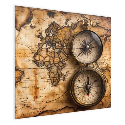 Magnettafel mit dem Motiv Weltkarte mit Kompassen