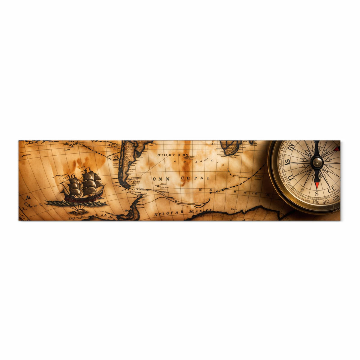 Rutschfester Küchenläufer mit Motiv Vintage Weltkarte Kompass in Frontansicht