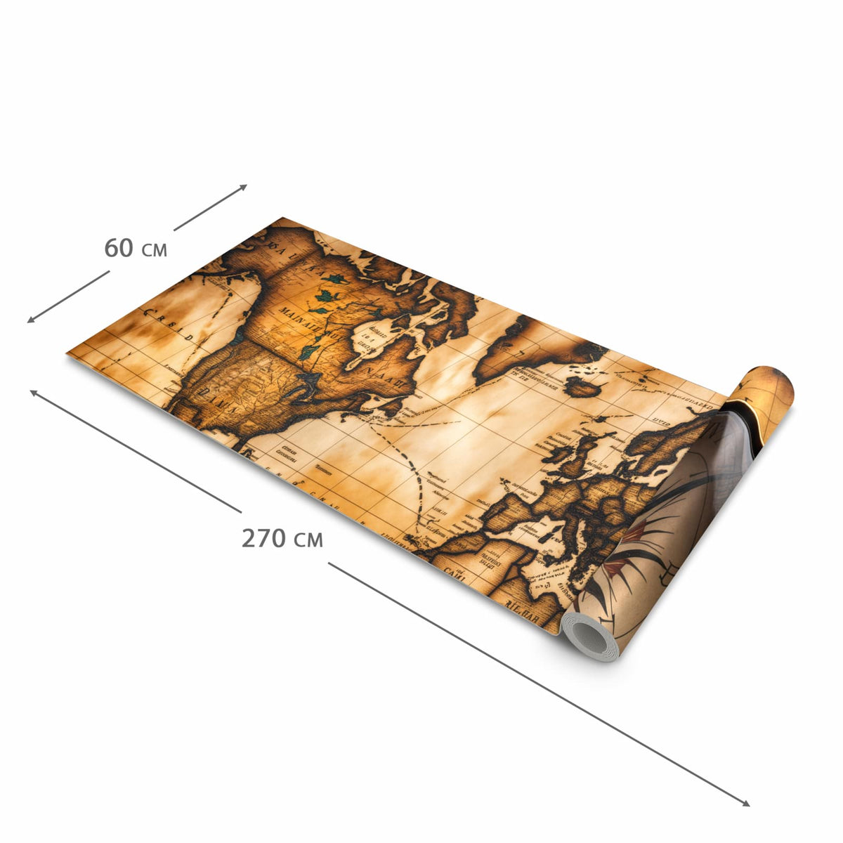 Küchenteppich mit Motiv Vintage Weltkarte Kompass in der Grösse 80x200 cm für Ordnung & Übersicht