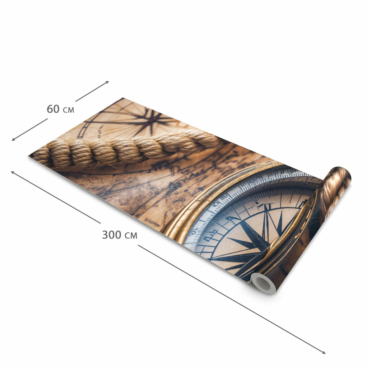 Pflegeleichter waschbarer Küchenläufer mit Motiv Kompass auf Karte in der Größe 60x90 cm
