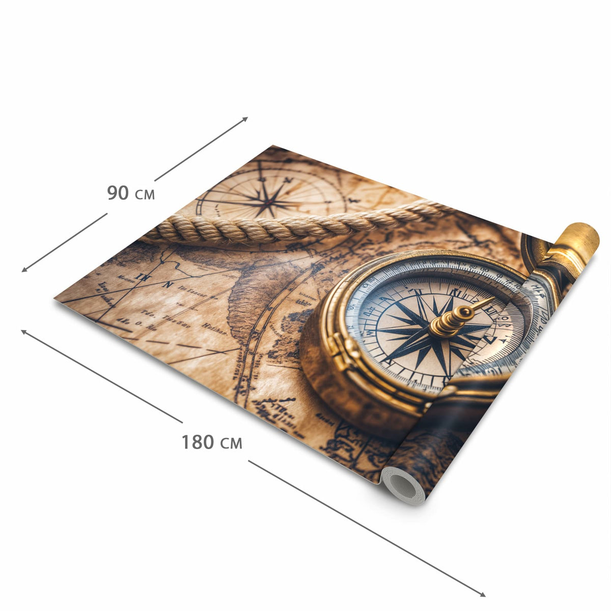 Strapazierfähiger waschbarer Teppich mit Motiv Kompass auf Karte in der Grösse 60x90 cm