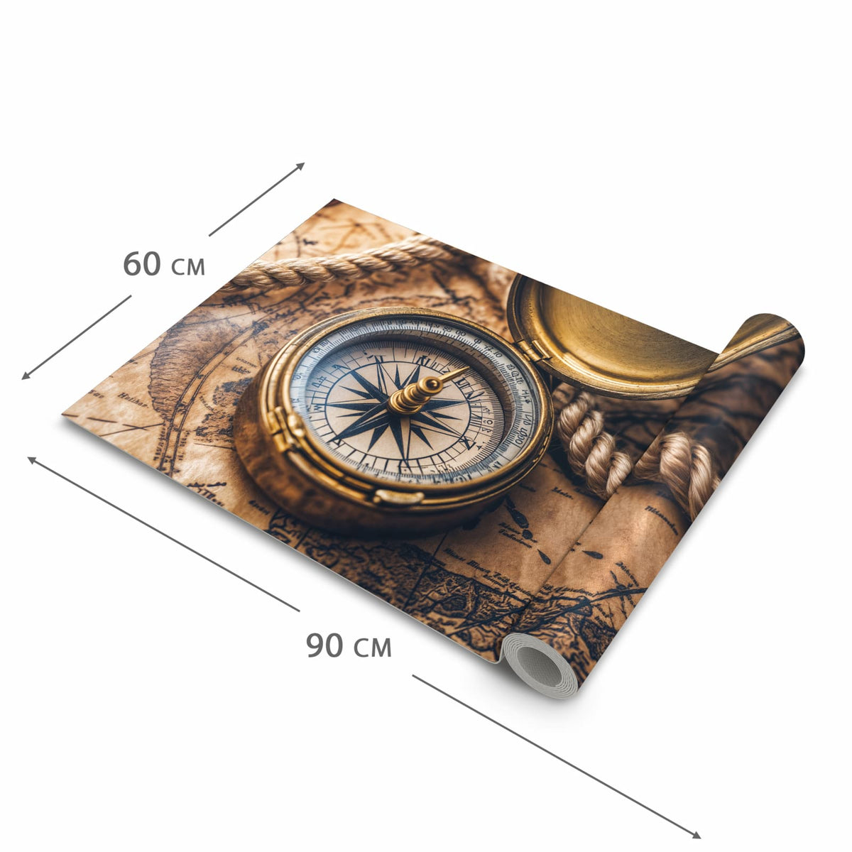 Komfortabler langer Teppich mit Motiv Kompass auf Karte in der Grösse 60x90 cm